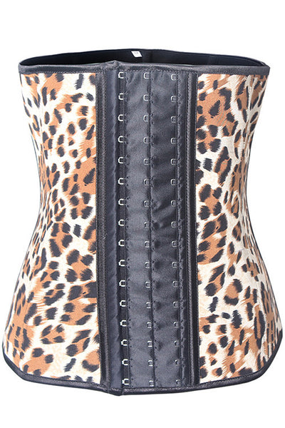 9 Steel Boned Leopard Latex Waist Trainer - waistshaper